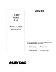 WASHER  Repair Parts List MODEL NUMBER