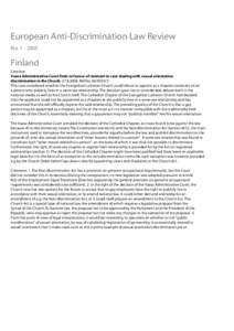 European Anti-Discrimination Law Review No[removed]Finland Case law Vaasa Administrative Court finds in favour of claimant in case dealing with sexual orientation
