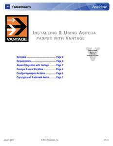 App Note  I NSTALLING & U SING A SPERA FASPEX WITH VANTAGE  Synopsis .................................................. Page 2