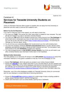 September[removed]Factsheet 41 Services for Teesside University Students on Placement