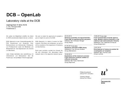 DCB – OpenLab Laboratory visits at the DCB meeting from[removed]to[removed]OG, Hörsaal S465 Freiestrasse 3