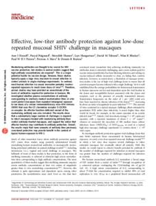 Effective, low-titer antibody protection against low-dose repeated mucosal SHIV challenge in macaques