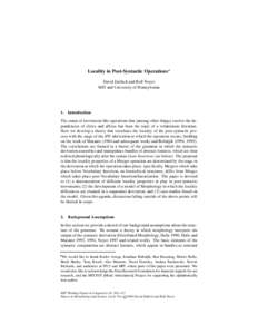 Locality in Post-Syntactic Operations David Embick and Rolf Noyer MIT and University of Pennsylvania 1. Introduction The status of movement-like operations that (among other things) resolve the dependencies of clitics an