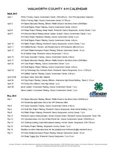    WALWORTH COUNTY 4-H CALENDAR