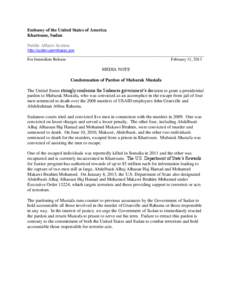 Embassy of the United States of America Khartoum, Sudan Public Affairs Section http://sudan.usembassy.gov ____________________________________________________________________________________