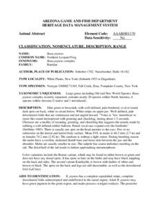 ARIZONA GAME AND FISH DEPARTMENT HERITAGE DATA MANAGEMENT SYSTEM Animal Abstract Element Code: AAABH01170 Data Sensitivity: