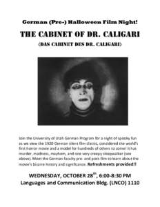 German (Pre-) Halloween Film Night!  The Cabinet of Dr. Caligari (Das Cabinet des Dr. Caligari) 	
  