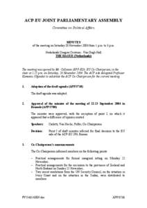 ACP-EU JOINT PARLIAMENTARY ASSEMBLY Committee on Political Affairs MINUTES of the meeting on Saturday 20 November 2004 from 1 p.m. to 3 p.m. Nederlands Congres Centrum - Van Gogh Hall