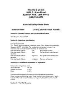 Krishna’s Colors 8628 S. State Road Spanish Fork, Utah[removed]3559 Material Safety Data Sheet Material Name