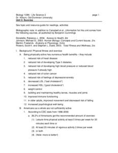 Biology 109N - Life Science 2 Dr. Kilburn, Old Dominion University Unit 3: Exercise page 1