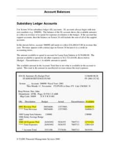 Account Balances  Subsidiary Ledger Accounts Use Screen 34 for subsidiary ledger (SL) accounts. SL accounts always begin with nonzero numbers (e.gThe balance of the SL account shows the available amounts to co