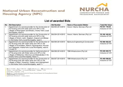 List of awarded Bids No 1. 2.