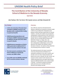 UNSOM Health Policy Brief The Contribution of the University of Nevada UNSOM Health Policy Brief