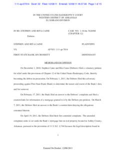 1:11-ap[removed]Doc#: 32 Filed: [removed]Entered: [removed]:37:46 Page 1 of 15  IN THE UNITED STATES BANKRUPTCY COURT WESTERN DISTRICT OF ARKANSAS EL DORADO DIVISION