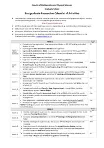 Faculty of Mathematics and Physical Sciences Graduate School Postgraduate Researcher Calendar of Activities 