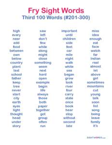 Fry Sight Words  Third 100 Words (#high every near