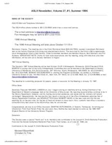 [removed]ASLH Newsletter, Volume 27 #1, Summer 1996 ASLH Newsletter, Volume 27, #1, Summer 1996 NEWS OF THE SOCIETY