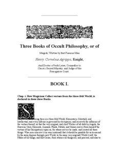 Three Books of Occult Philosophy, or of