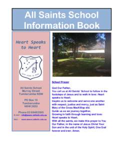 All Saints School Information Book Heart Speaks to Heart  School Prayer