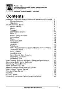 Founded[removed]Representing pensioners of all ages, superannuants and low-income retirees. Consumer Protection Awards – 2002, 2003  Contents