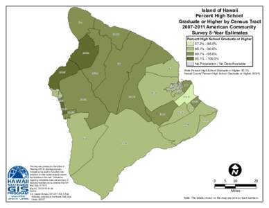 Island of Hawaii Percent High School Graduate or Higher by Census Tract[removed]American Community Survey 5-Year Estimates