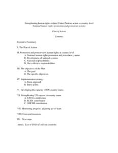 Strengthening human rights-related United Nations action at country level National human rights promotion and protection systems Plan of Action