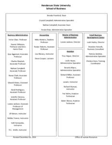 Henderson State University School of Business Brenda Ponsford, Dean Crystal Campbell, Administrative Specialist Nathan Campbell, Associate Dean Arsala Khan, Administrative Specialist