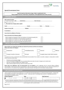 Special Circumstances Form Read the important information of page 2 before completing this form. Please complete this form in block letters using black ink. Mark appropriate boxes with a cross (X). 1 – PERSONAL DETAILS