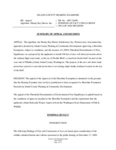 ISLAND COUNTY HEARING EXAMINER RE: Appeal Appellant: Mutiny Bay Shores, Inc. ) File No. APP[removed]FINDINGS OF FACT CONCLUSIONS