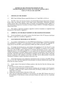 REPORT OF THE NINETEENTH SESSION OF THE INTERGOVERNMENTAL PANEL ON CLIMATE CHANGE (IPCC) Geneva, [removed]a.m. only) April[removed].