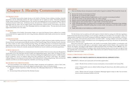 Chapter 5. Healthy Communities INTRODUCTION The Healthy Communities chapter focuses on the health of Harrison County residents, including vulnerable populations and the relationship between the built environment and its 