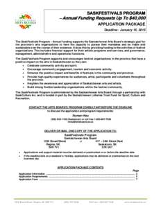 SASKFESTIVALS PROGRAM  – Annual Funding Requests Up To $40,000 APPLICATION PACKAGE Deadline: January 15, 2015