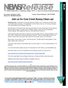 Join us for Cow Creek Byway Clean-up!