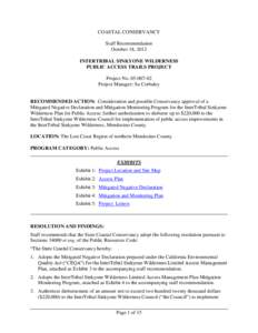 COASTAL CONSERVANCY Staff Recommendation October 18, 2012 INTERTRIBAL SINKYONE WILDERNESS PUBLIC ACCESS TRAILS PROJECT Project No[removed]