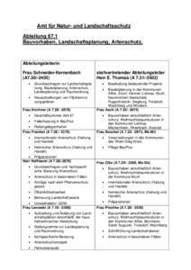 Amt für Natur- und Landschaftsschutz Abteilung 67.1 Bauvorhaben, Landschaftsplanung, Artenschutz, Abteilungsleiterin Frau Schneider-Kernenbach