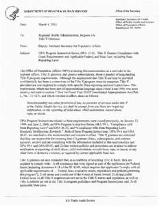 OPA Program Instruction Series, OPA 11-01: Title X Grantee Compliance with Grant Requirements and Applicable Federal and State Law, including State Reporting Laws