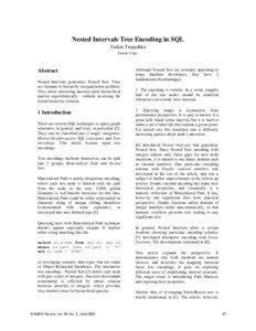 Nested Intervals Tree Encoding in SQL Vadim Tropashko Oracle Corp.