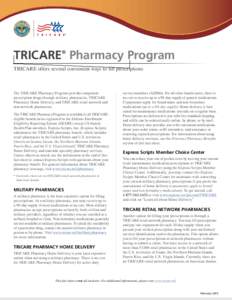 TRICARE® Pharmacy Program TRICARE offers several convenient ways to fill prescriptions The TRICARE Pharmacy Program provides outpatient prescription drugs through military pharmacies, TRICARE Pharmacy Home Delivery, and