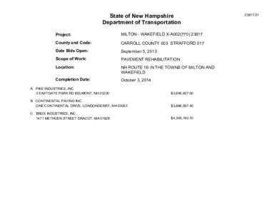 State of New Hampshire Department of Transportation Project: MILTON - WAKEFIELD X-A002[removed]