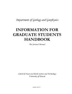 Department of Geology and Geophysics  INFORMATION FOR GRADUATE STUDENTS HANDBOOK The Survival Manual