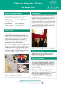 Chinese Museum e-News July-August 2013 Welcome New Museum Members Exhibition Recap