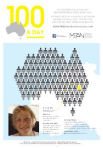 ONE HUNDRED AUSTRALIANS ARE REPORTED MISSING EVERY DAY. MISSING PERSONS ADVOCACY NETWORK (MPAN) OFFERS A FREE, INTERACTIVE WEBSITE TO HELP THOSE LEFT BEHIND. WWW.MISSINGPERSONSGUIDE.COM