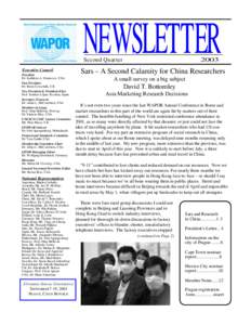 NEWSLETTER Second Quarter Executive Council President Dr. Kathleen A. Frankovic, USA