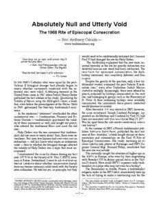 Absolutely Null and Utterly Void The 1968 Rite of Episcopal Consecration — Rev. Anthony Cekada —