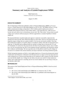 Student Aid Policy Analysis  Summary and Analysis of Gainful Employment NPRM Mark Kantrowitz Publisher of Fastweb.com and FinAid.org