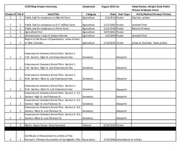 CCHS Map Drawer Inventory Item/Title Drawer # File # 1 1 Public Sale for residence on Merritt Farm
