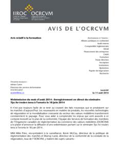 Avis relatif à la formation  Personne-ressource : Adrian Carter Directeur des services de formation[removed]