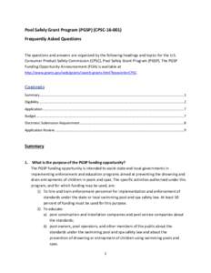 Grants / Funding Opportunity Announcement / Public economics / Swimming pool / 110th United States Congress / Virginia Graeme Baker Pool And Spa Safety Act / Federal assistance in the United States / Public finance / Federal grants in the United States