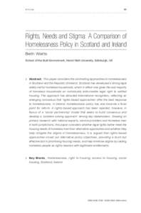 41  Ar ticles Rights, Needs and Stigma: A Comparison of Homelessness Policy in Scotland and Ireland