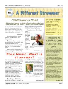 THE COLUMBUS FOLK MUSIC SOCIETY, INC.!  MAY, 2014 CFMS Honors Child Musicians with Scholarships